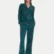 Kate Spade Γυναικείο set πιτζάμας πράσινο με κόκκινες & ροζ λεπτομέρειες christmas  πουκάμισο με κουμπιά & ιδιο παντελόνι KSI82765F