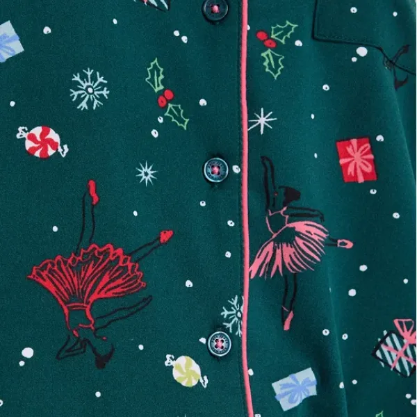 Kate Spade Γυναικείο set πιτζάμας πράσινο με κόκκινες & ροζ λεπτομέρειες christmas  πουκάμισο με κουμπιά & ιδιο παντελόνι KSI82765F