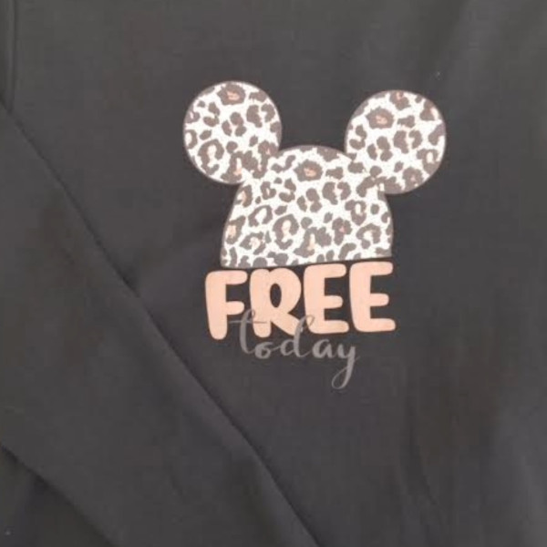 Γυναικεία Χειμερινή βαμβακερή Πιτζάμα Mαύρη Μπλούζα Minnie Mouse λεοπάρ παντελόνι  Animal.print.Minnie