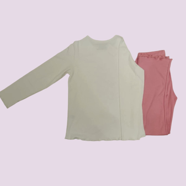 Κοριτσίστικη Βαμβακερή παιδική Πιτζάμα λεύκο μπλουζάκι ρόζ παντελόνι με Labubu ζωάκι Labubu White