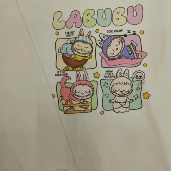 Κοριτσίστικη Βαμβακερή παιδική Πιτζάμα λεύκο μπλουζάκι ρόζ παντελόνι με Labubu ζωάκι Labubu White