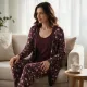 Γυναικεία Lingerie πιτζάμα βαμβακερή 3 τεμ ρόμπα τοπ & παντελόνι ίσιο  μπορντώ φλοραλ τύπου Batik εθνικ F1818 Bordeaux