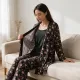 Γυναικεία Lingerie πιτζάμα βαμβακερή 3 τεμ ρόμπα τοπ & παντελόνι ίσιο  μαύρη φλοραλ τύπου Batik εθνικ F1818 BLACK