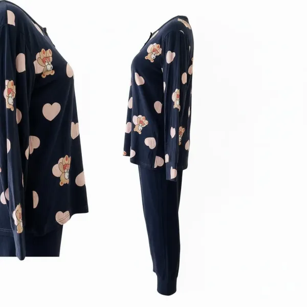 Γυναικεία πιτζάμα Cute fashion 3 κουμπιά μπλέ με ρόζ καρδούλες & αρκουδάκια modal K03 BLUE