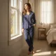 Γυναικεία Lingerie πιτζάμα modal μπλέ πουκάμισο με ίσιο παντελόνι & σχέδια νότες 634 BLUE