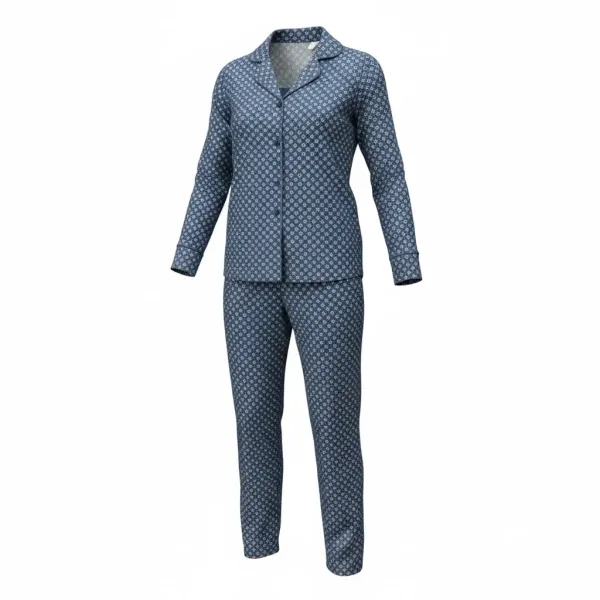 Triumph Γυναικεία Πιτζάμα απο Eco vero ύφασμα 100% viscose με Κουμπιά & Μακρύ Παντελόνι  Sea Blue με γεωμετρικά μικροσχέδια Boyfriend Fit PW 10225082 M031/W3
