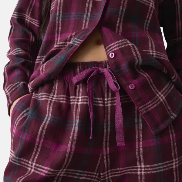 Triumph Boyfriend PW 01 Checks X Γυναικεία Πυτζάμα μπορντώ καρώ με κουμπιά 10225075 MOO6/R9 Οργανικό βαμβάκι