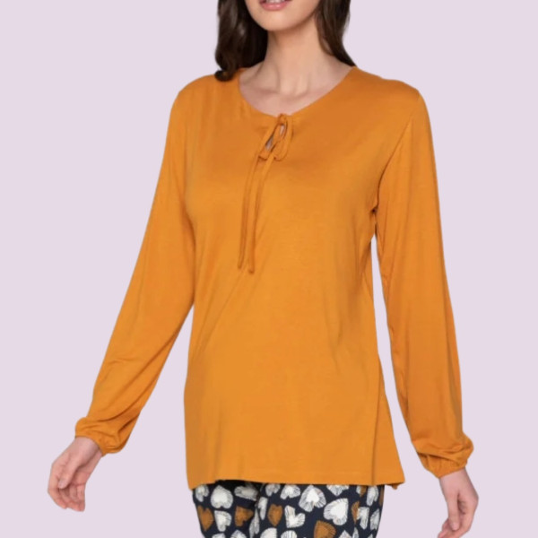 Jeannette Γυναικεία Χειμερινή  100% Βαμβακερή Πιτζάμα Homewear με λαιιμόκοψη 7760 Πορτοκαλί