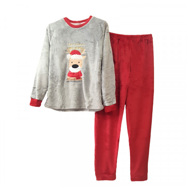 Christmas Homewear Fleece Γυναικεία Πιτζάμα Ελαφάκι Γκρί-Κόκκινο X-MAS