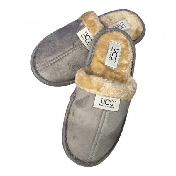 UCC Γυναικείες Χειμερινές Παντόφλες Σπιτιού Ζεστές με Χνουδωτή Επένδυση Απαλό Γκρί χρώμα slippers-grey
