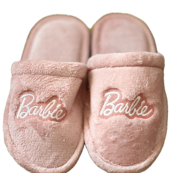 Γυναικείες εφηβικές Παντόφλες Barbie με αντιολισθητικό πάτο ανοιχτές μαλακές ροζ με κέντημα logo Barbie pink