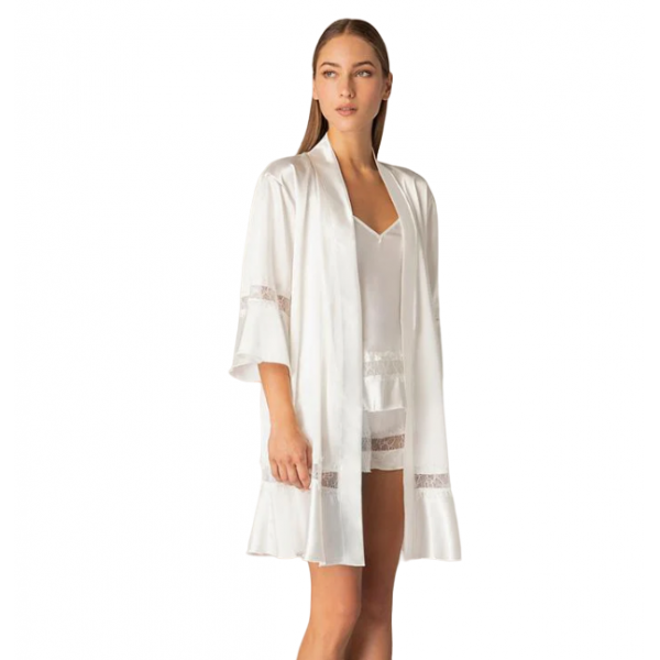 Milena by Paris Robe Γυναικεία Ρόμπα Σατέν με Δαντέλα Κυπαρισσί 005337