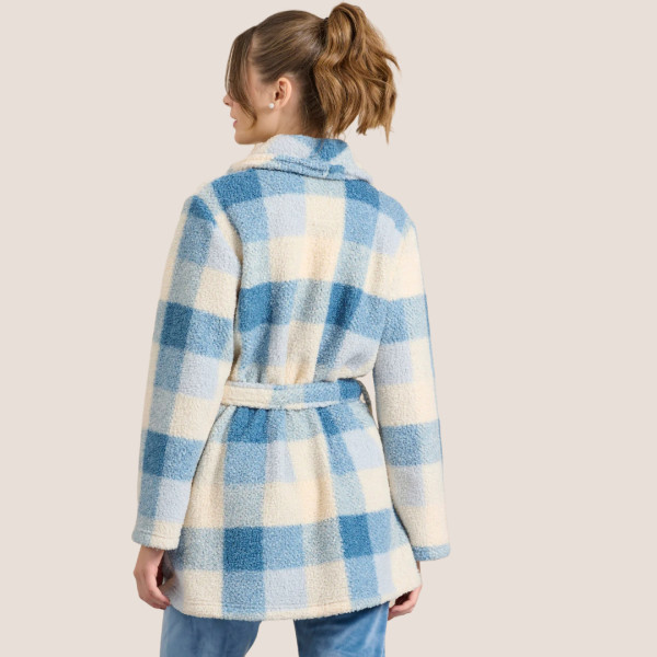 Jeannette Γυναικεία Ρόμπα Fleece Ζεστή Με Καρό Μπλέ Μπέζ 7967