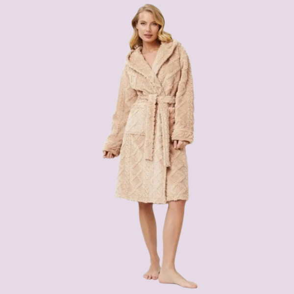 Aruelle Γυναικεία Ζεστή Ρόμπα Απαλή Fleece Πολυτελείας με κουκούλα Beige Odette Bathrobe 39.01.23.692