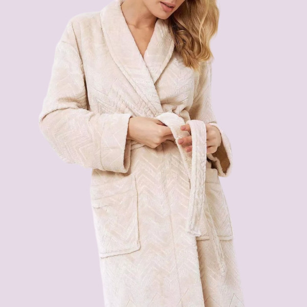 Aruelle Simone  Γυναικεία Χειμωνιάτική Ρόμπα Πολυτελείας με ζώνη Εκρού 39.01.23.901