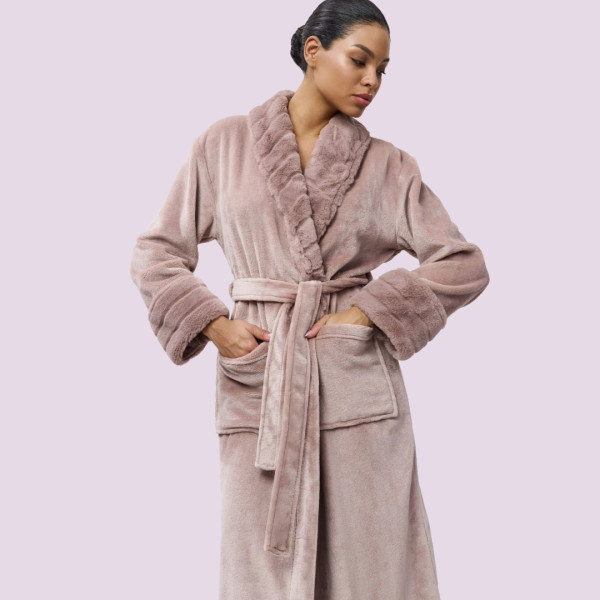 Aruelle Γυναικεία Χειμερινή Βελουτέ Ρόμπα Πολυτελείας με ζώνη Ροζ dusty pink Demy 