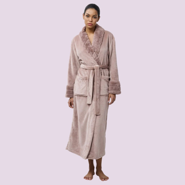 Aruelle Γυναικεία Χειμερινή Βελουτέ Ρόμπα Πολυτελείας με ζώνη Ροζ dusty pink Demy 