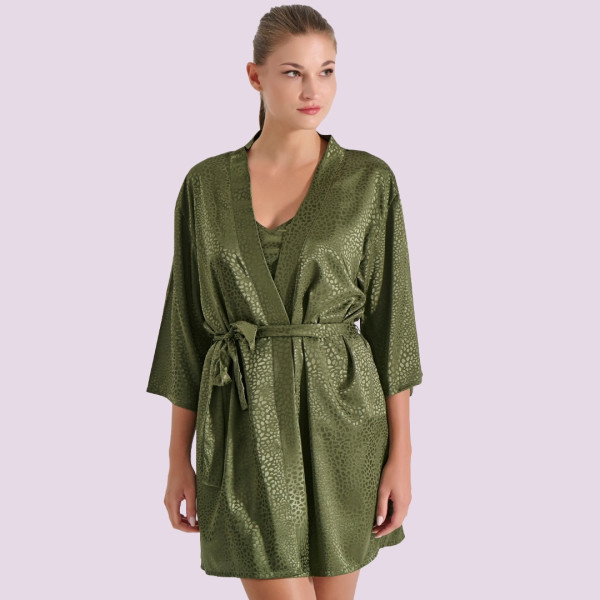 Milena by Paris Γυναικείο σατέν Ρόμπα χακί λαδί  δώρο Ιδανική για δώρο 005369 Robe