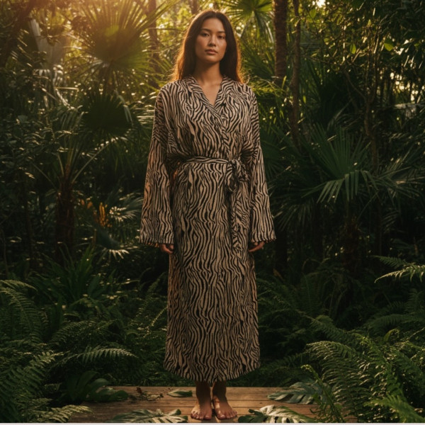 Γυναικεία μακρυά maxi ρόμπα με ζώνη animal print Leopar λεοπάρ μαύρο καφέ SY3142 LEOPAR black brown