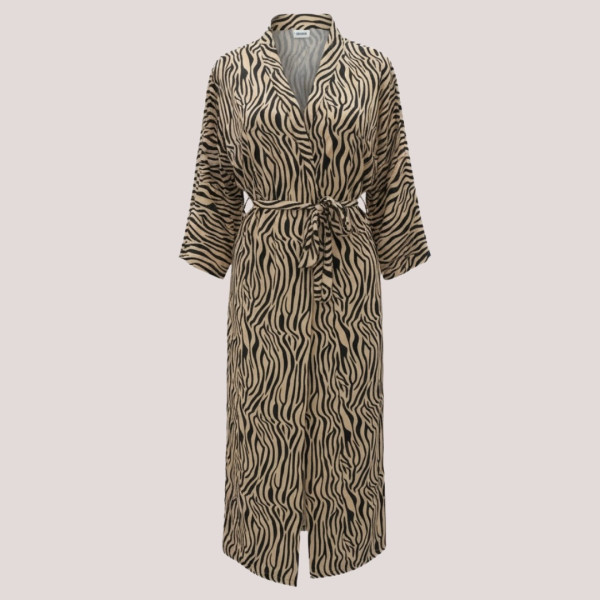 Γυναικεία μακρυά maxi ρόμπα με ζώνη animal print Leopar λεοπάρ μαύρο καφέ SY3142 LEOPAR black brown