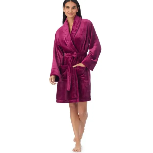 DKNY Γυναικεία βελούδινη δετή ρόμπα με logo  & τσέπες magenta φούξια YI2122688F