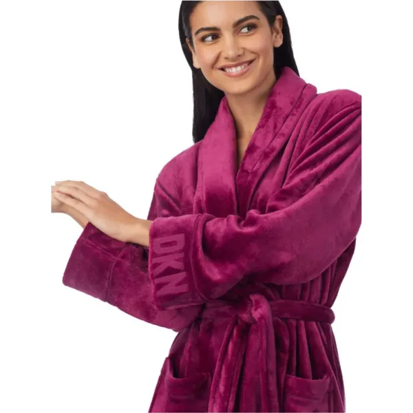 DKNY Γυναικεία βελούδινη δετή ρόμπα με logo  & τσέπες magenta φούξια YI2122688F