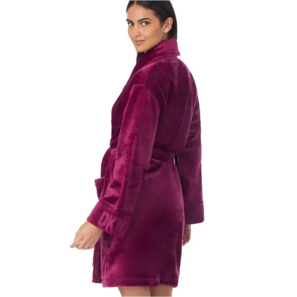 DKNY Γυναικεία βελούδινη δετή ρόμπα με logo  & τσέπες magenta φούξια YI2122688F
