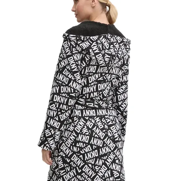 DKNY Γυναικεία βελούδινη δετή ρόμπα με logo & τσέπες black and white YI30027