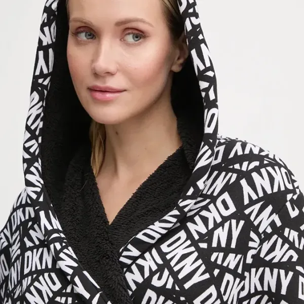 DKNY Γυναικεία βελούδινη δετή ρόμπα με logo & τσέπες black and white YI30027