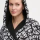 DKNY Γυναικεία βελούδινη δετή ρόμπα με logo & τσέπες black and white YI30027