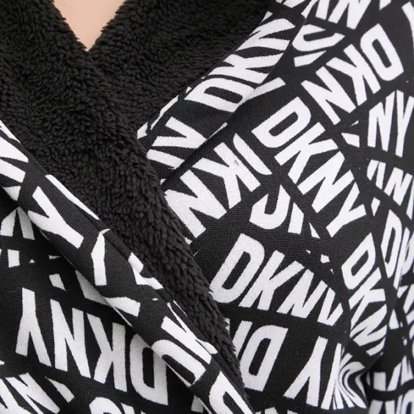 DKNY Γυναικεία βελούδινη δετή ρόμπα με logo & τσέπες black and white YI30027