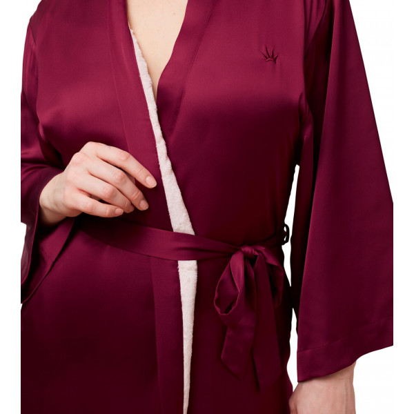 Triumph Robes Satin Γυναικεία Μπορντώ Ρόμπα Σατέν με Ροζ fleece επένδυση 10216534-3638