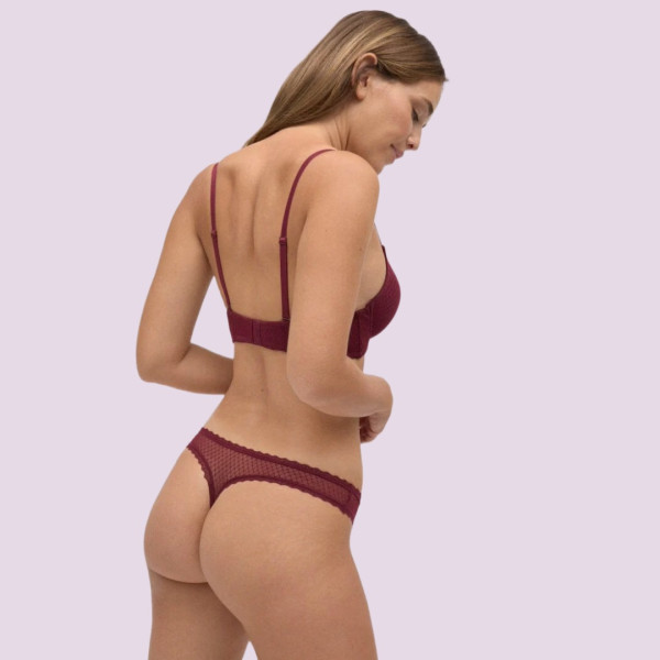 Ysabel Mora  Γυναικείο Sexy σετ Σουτιέν μπορντώ με ενίσχυση push up & σλίπ στρίνγκ 10788 Bordeaux cabernet red
