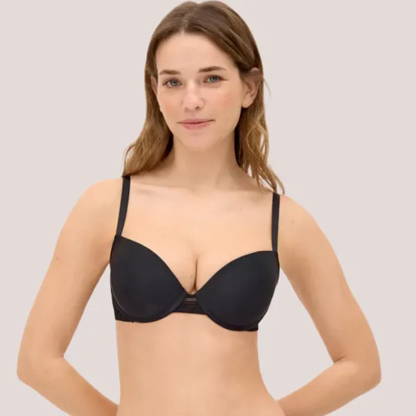 Ysabel Mora Set Γυναικείο Σουτιέν Mαύρο Push up B Cup με δαντέλα στο πλάϊ & string Black 10171