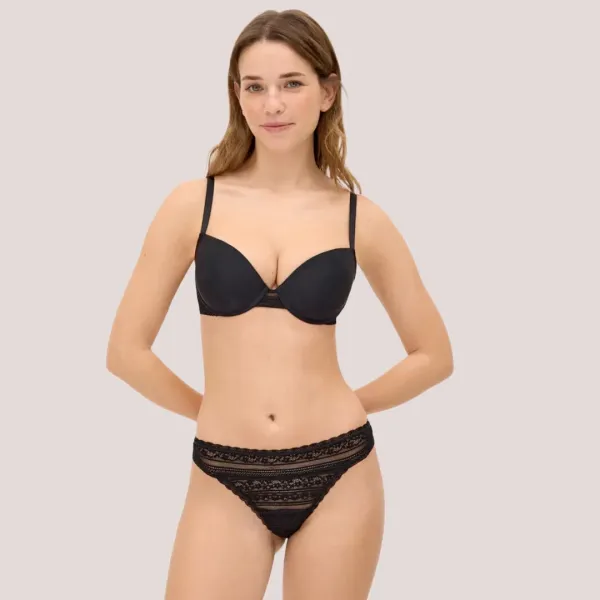 Ysabel Mora Set Γυναικείο Σουτιέν Mαύρο Push up B Cup με δαντέλα στο πλάϊ & string Black 10171