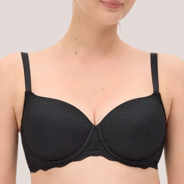 Ysabel Mora Set Γυναικείο Σουτιέν C Cup με δαντέλα & ελαφρυά ενίσχυση & ψηλόμεσο σλίπ χρώμα μαύρο Black 10840