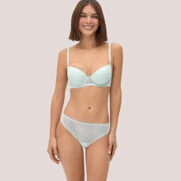 Ysabel Mora Set Γυναικείο Σουτιέν B Cup με δαντέλα & ελαφρυά ενίσχυση & String σλίπ χρώμα μέντας  Mint Green 10838