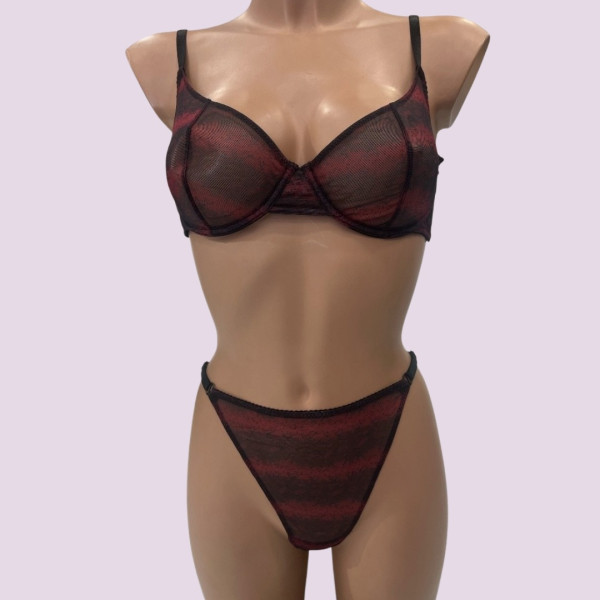 Modern Ocean Γυναικείο Set sexy εσωρούχων animal print κόκκινο σουτιέν διάφανο & string ρυθμιζόμενο 5595 RED