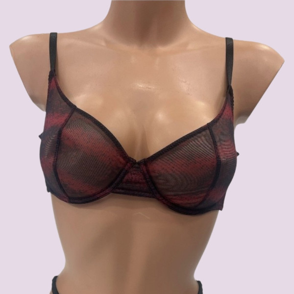 Modern Ocean Γυναικείο Set sexy εσωρούχων animal print κόκκινο σουτιέν διάφανο & string ρυθμιζόμενο 5595 RED