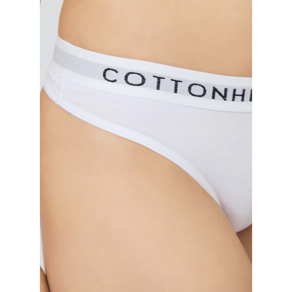 Cottonhill Γυναικείο Βαμβακερό Στρίνγκ String μe λάστιχο Λευκό με μαύρο λάστιχο CH0622