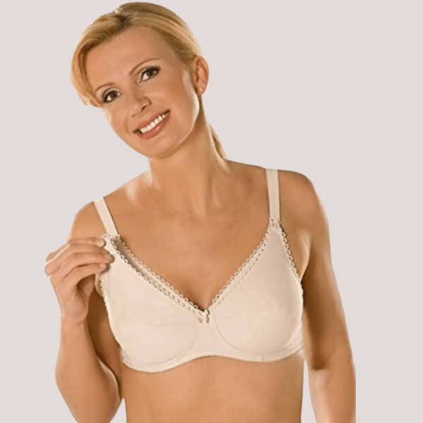 Naturana Σετ 2 τεμ Γυναικεία βαμβακερά Μπεζ Beige Σουτιέν θηλασμού  με κλιπ για εύκολο ανοιγμα & χωρίς ενίσχυση & μπανέλα 5089