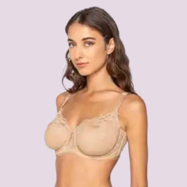 Luna Venus Γυναικείο Μπεζ Σουτιέν balconette με δαντέλα χωρίς ενίσχυση & για μεγάλο στήθος D E F Cup 15501