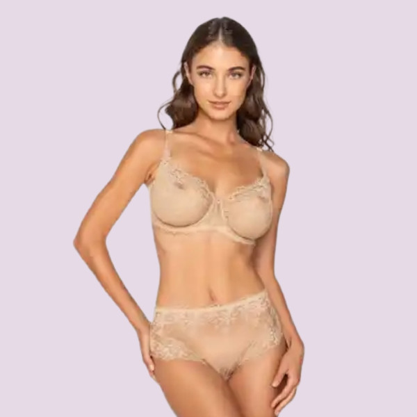 Luna Venus Γυναικείο Μπεζ Σουτιέν balconette με δαντέλα χωρίς ενίσχυση & για μεγάλο στήθος D E F Cup 15501