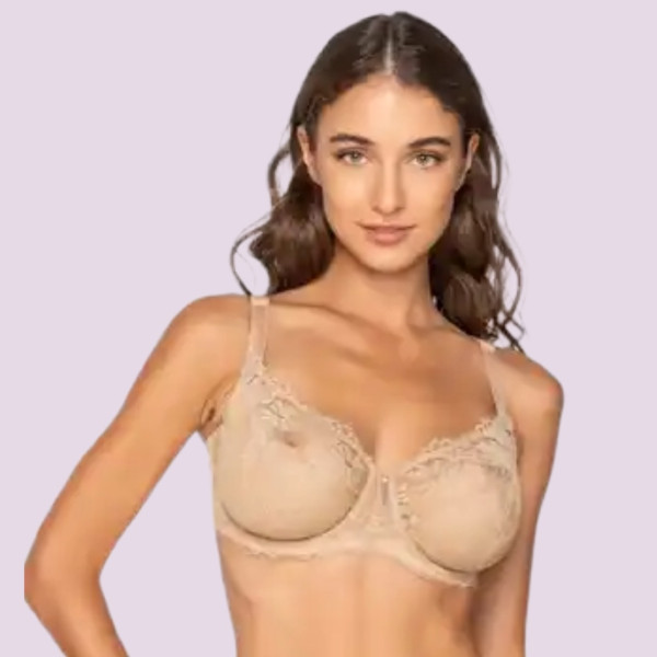 Luna Venus Γυναικείο Μπεζ Σουτιέν balconette με δαντέλα χωρίς ενίσχυση & για μεγάλο στήθος D E F Cup 15501