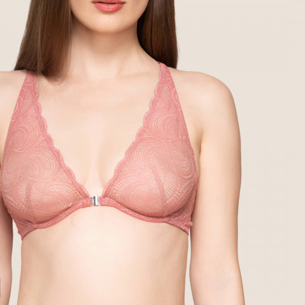 Luna Γυναικείο Bralette με κούμπωμα μπροστά  Ροζ Pink με δαντέλα Summer Collection 2024 Συλλογή 16501