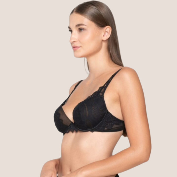 Luna Γυναικείο Σουτιέν Μαύρο Push Up  με Μπανέλα και Ελαφρυά Ενίσχυση  φαντασική δαντέλα 16700 Sylvie 