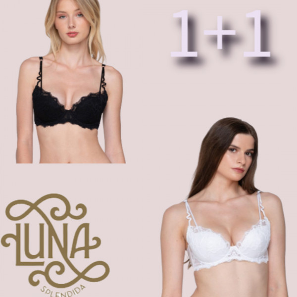 Luna Γυναικεία Σουτιέν Push Up με δαντέλα Λευκό + Mαύρο 1+1 Δώρο 15240 Collection Daisy 