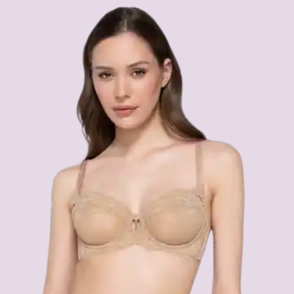 Luna Venus Γυναικείο Μπέζ Σουτιέν balconette με δαντέλα χωρίς ενίσχυση & για μεγάλο στήθος C & D Cup 15500