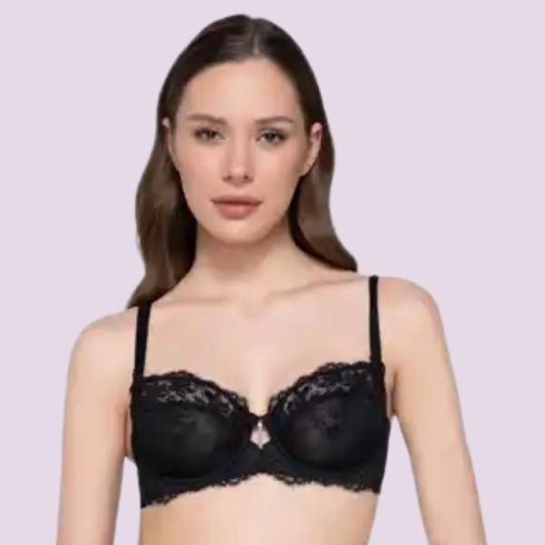 Luna Venus Γυναικείο Μαύρο Σουτιέν balconette με δαντέλα χωρίς ενίσχυση & για μεγάλο στήθος  C & D Cup 15500