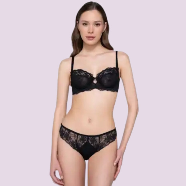 Luna Venus Γυναικείο Μαύρο Σουτιέν balconette με δαντέλα χωρίς ενίσχυση & για μεγάλο στήθος  C & D Cup 15500